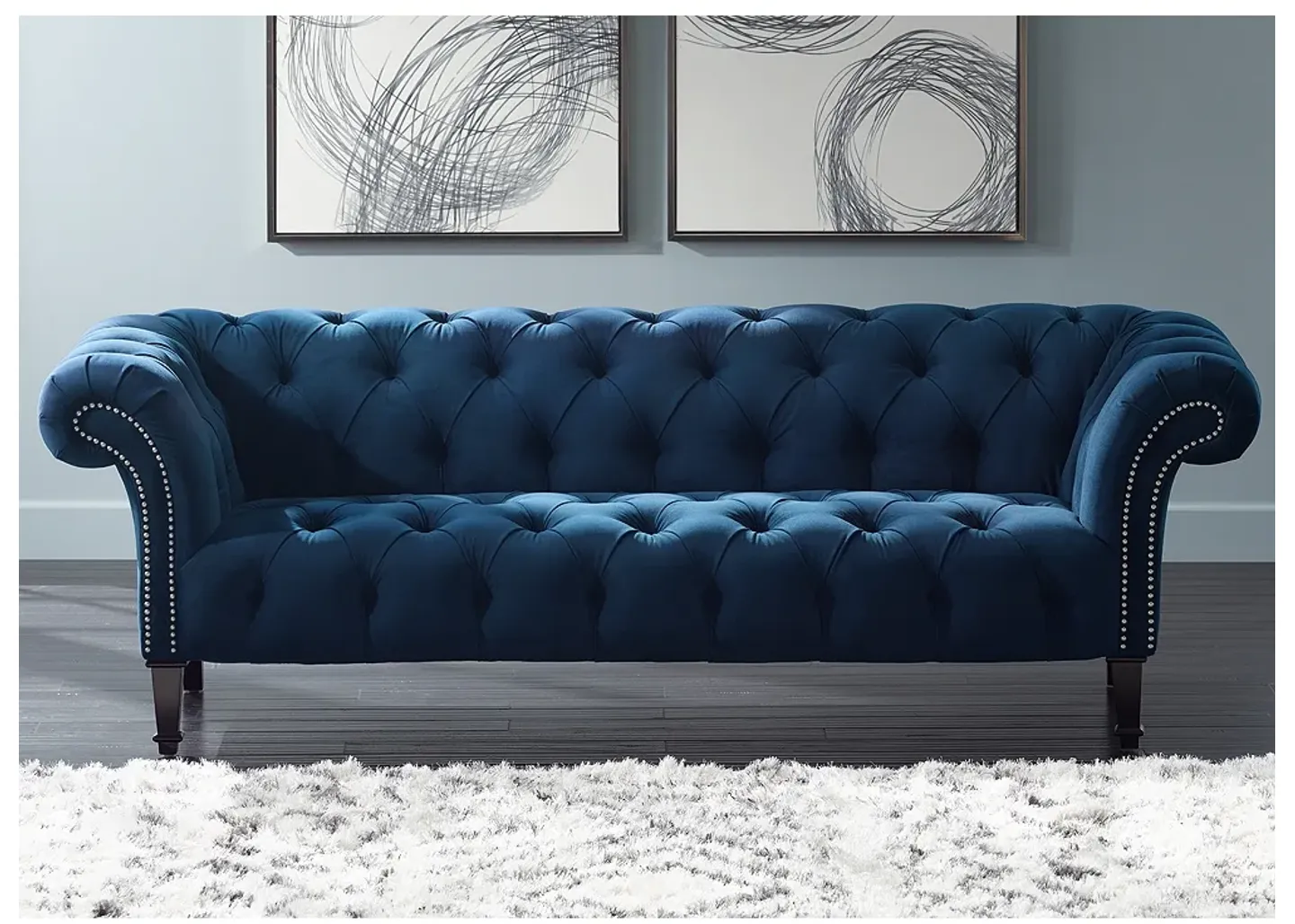 55 Downing Street Tessa Sapphire Blue 90 3/4" Wide Tufted French Sofa